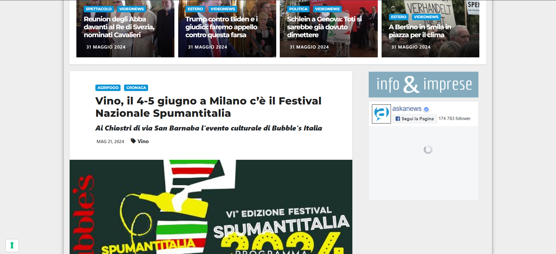 Vino, il 4-5 giugno a Milano c’è il Festival Nazionale Spumantitalia